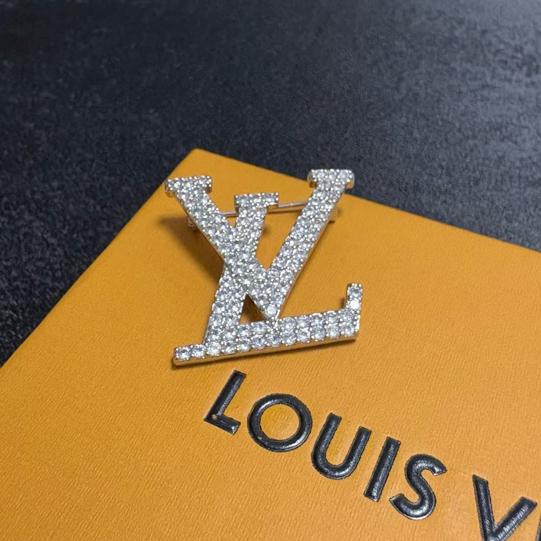 Louis Vuitton Silver Tone 'LV' Logo Brooch
